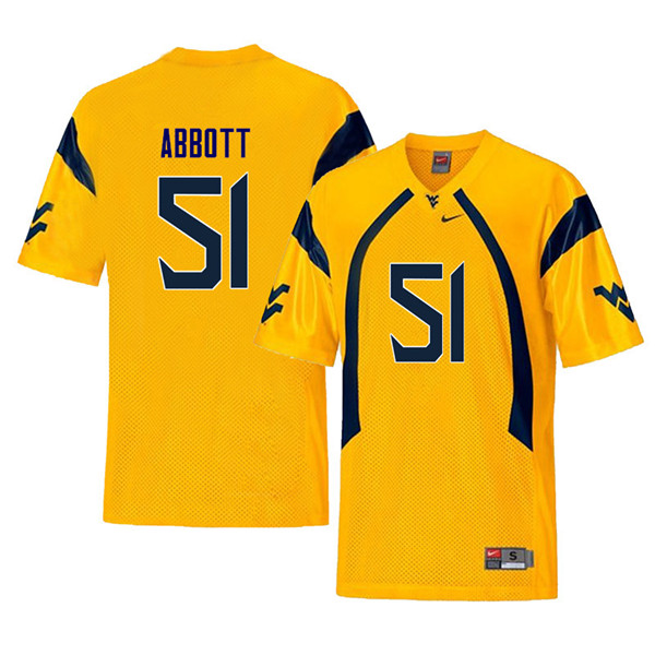 Men #51 Jake Abbott West Virginia Mountaineers Throwback College Football Jerseys Sale-Yellow - Click Image to Close